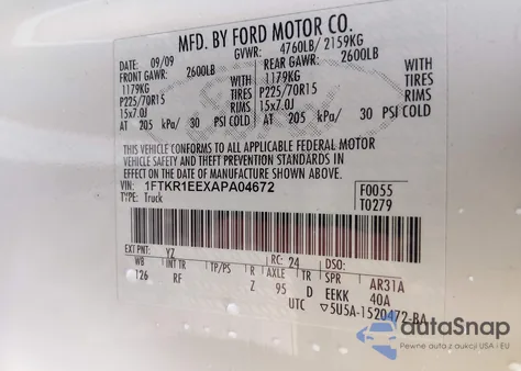 2010 Ford Ranger Sport/Xl/Xlt z USA, uszkodzony, nr VIN 1FTKR1EEXAPA04672